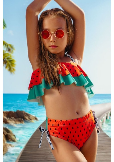 Miniğimin Cicileri Karpuz Desenli Kız Çocuk 2 Li Mayo Bikini ... Kırmızı