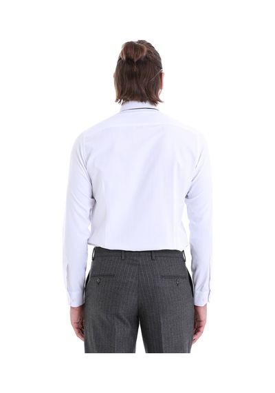 Hatemoğlu Beyaz Slim Fit Desenli Pamuklu Uzun Kollu Klasik Gömlek Beyaz