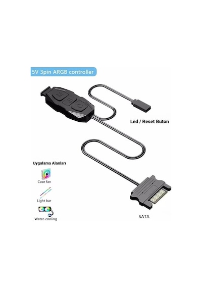 Taplin Argb Kontrolcü 5v 3 Pin - Sata Siyah Renk Argb Dönüştürücü Rgb Denetleyici Kablo Tf-200