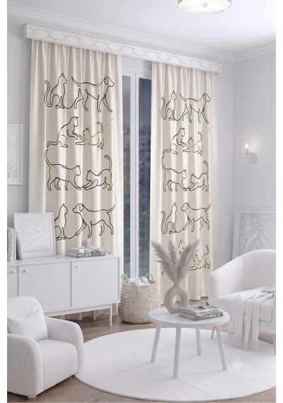 Bebek Çocuk Odası Fon Perdesi 140x260 Cm 2 Kanat Sevimli Desenli Dekoratif Dijital Baskılı Premium Çocuk Odası Perdesi Ekru