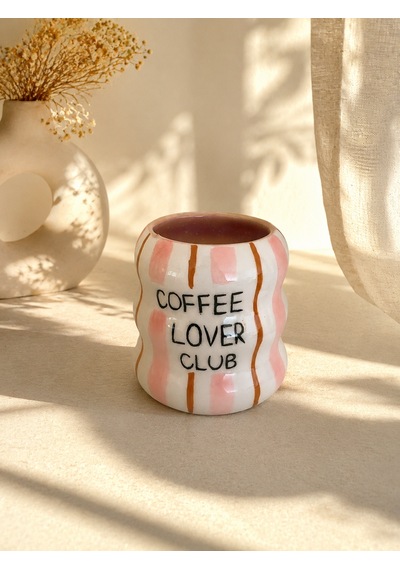Coffee Lover El Yapımı Seramik Kupa Pembe - Kahverengi