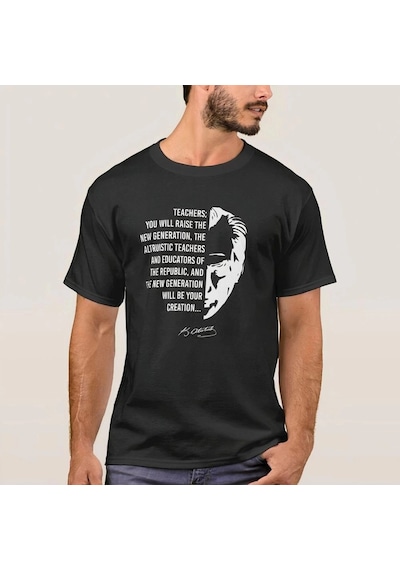 Freedom Store 24 Kasım Öğretmenler Günü Temalı Baskılı Bisiklet Yaka T-shirt - Siyah