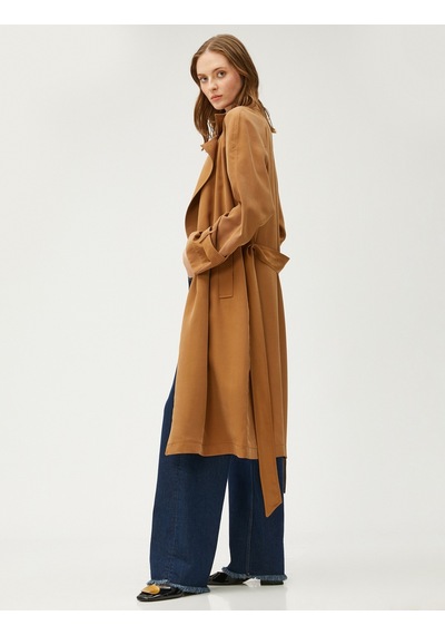 Koton Cepli Kuşaklı Trençkot Rayon Karışımlı Deve Tüyü 3sak00009ew 3SAK00009EW105 Taba