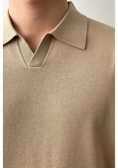 Tarz Cool Erkek Patlı Kısa Kollu Polo Yaka Triko T-shirt Camel