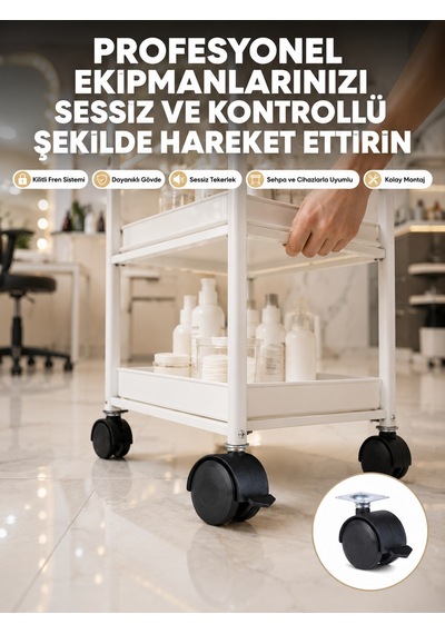 Zemin Korumalı Kilitli Ayak Tekerlek Seti 6 Cm - Lisinya Beyaz