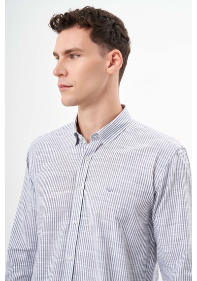 Morven Erkek Gri Pamuk Çizgili-panolu İtalyan Yaka Slim Fit Gömlek 25ms004020100 Gri Gri