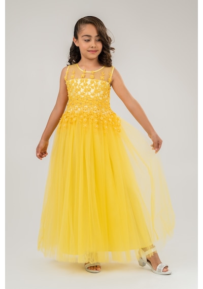 Mnk Baby & Kids Güpür Model Gelinlik Çocuk Kolsuz Abiye Mnk0469 001