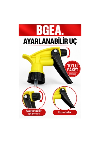 Bgea Kimyasala Dayanıklı Triger Sprey Başlık - Sarı, Fısfıs Sprey Başlığı 10 Adet