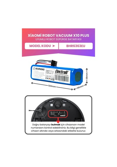 Mi Robot Vacuum X10 Plus Uyumlu Batarya 7000mah Pil Robot Süpürge Bataryası Bhr6363eu