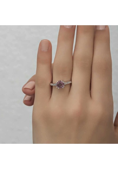 Gümüş Pembe Baget Tek Taş Kadın Yüzük Çok Renkli
