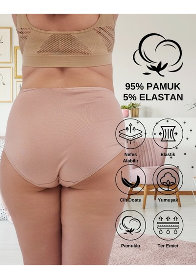 Alya Underwear Kadın Büyük Beden Külot Battal Full Brief, Yüksek Bel 5xl, 6xl, 7xl 5 Farklı Renk 1 Pakette Ten P07