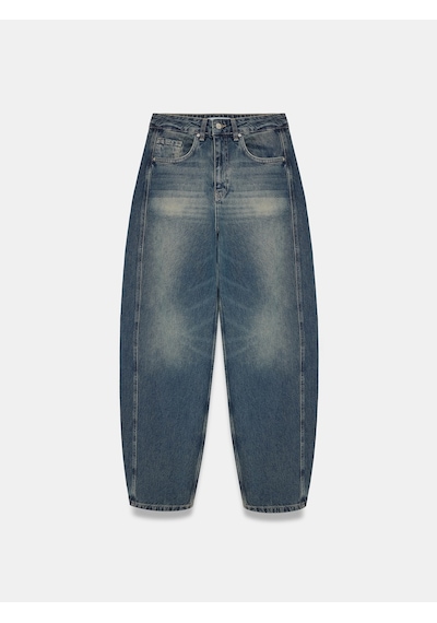 Dilvin 72364 %100 Pamuk Yüksek Bel Barrel Jean-tint Kırmızı
