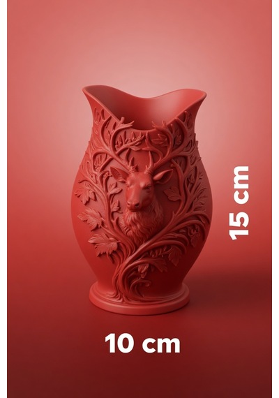 3d Baskılı Geyik Desenli Dekoratif Vazo 15 Cm Kırmızı
