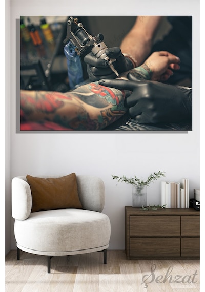 Kanvas Duvar Tablosu Yatay Güzellik Stüdyo Tattoo Dövme Body Art Dövmeci Vücut Boyama Çok Renkli