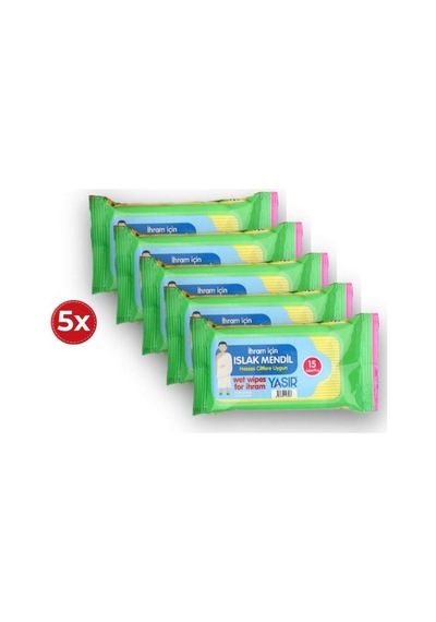 Kokusuz 15 Li Islak Mendil 5 Li Set Hac Umre İhram Uyumlu Parfümsüz Mendil 5'li Set