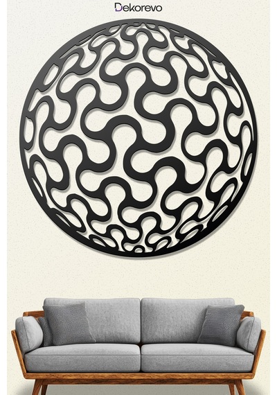 Abstract Daire Metal Duvar Tablosu - Metal Duvar Sanatı - Siyah - 30 X 30 Cm
