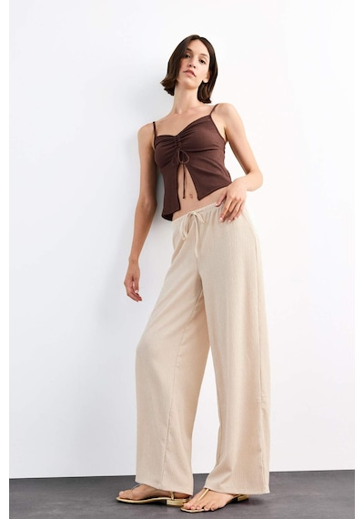 Defacto Relax Fit Normal Bel Düz Paça Bürümcük Pantolon G1101ax25smbg286 Bej