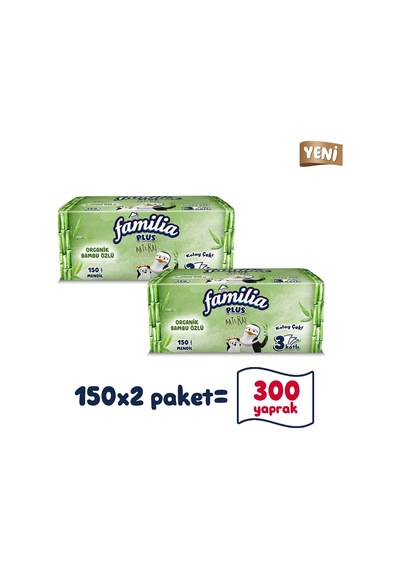150'li X 2 Organik Bambu Özlü Yumuşak Dokulu Çek Al Mendil
