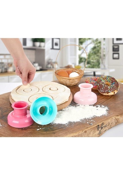 Plastik Yuvarlak Donut Hamur Kek Şekillendirici Kalıbı Kesici - 1 Adet Beyaz