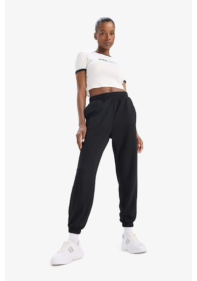 DeFacto Fit Slim Fit Dar Kesim Bisiklet Yaka Baskılı Sporcu Ribana Kısa Kollu Kadın Tişört - Ekru E4796AX25SPER136