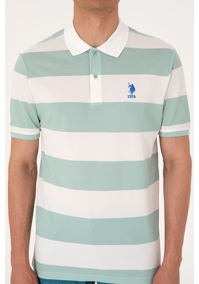 U.S. Polo Assn. Erkek Regular Fit Su Yeşili Polo Yaka Çizgili Tişört 50306827-VR048