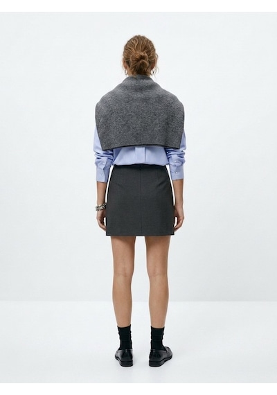 LTB Slim Fit Yırtmaçlı Mini Gri Etek