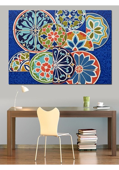 Renkli Mandala Geometrik Desen Dekoratif Kanvas - Mdf Ahşap Tablo