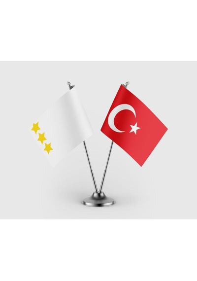 Ak Hun İmparatorluğu Ve Türk Bayrağı İkili Saten Masa Bayrağı Takımı Diğer