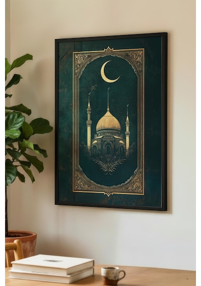 1 Adet Siyah Ahşap Çerçeveli Minimalist Manzara Vintage Tablo