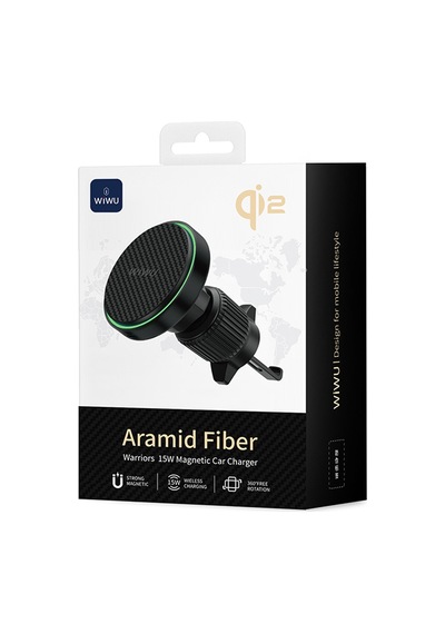 Wiwu Ch-325 M-safeli Aramid Fiber Qi2 Teknolojili Havalandırma Tasarım Araç Telefon Tutucu 15w Siyah