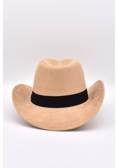 Külah Kadın Süet Western Kovboy Şapkası - Bej - Standart Bej