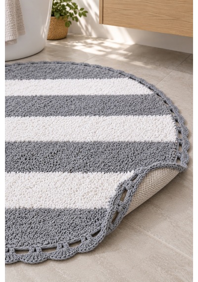 Alanur Bodrum Tufting Cotton Pamuklu El Işi Örgülü 90 X 90 Cm Paspas 112 Beyaz - Gri