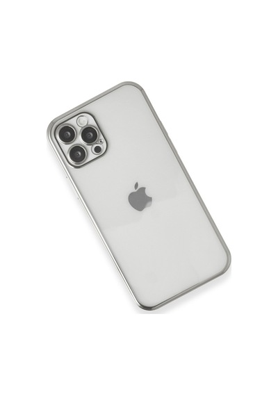 Apple iPhone Uyumlu  12 Pro Max Uyumlu Kılıf Lensli Silikon - Gümüş