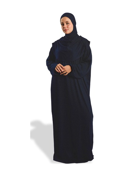Hürrem Bone Tek Parça Namaz Elbisesi Viskon Düz 2503 02 Lacivert