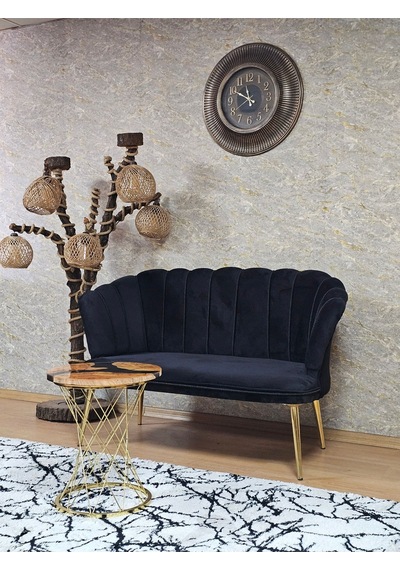 Zafir İkili Papatya Çay Seti Koltuk Gold Sivriltme Ayak, Balkon, Salon, Ofis, Koltuk Takımı, İkili Berjer Siyah