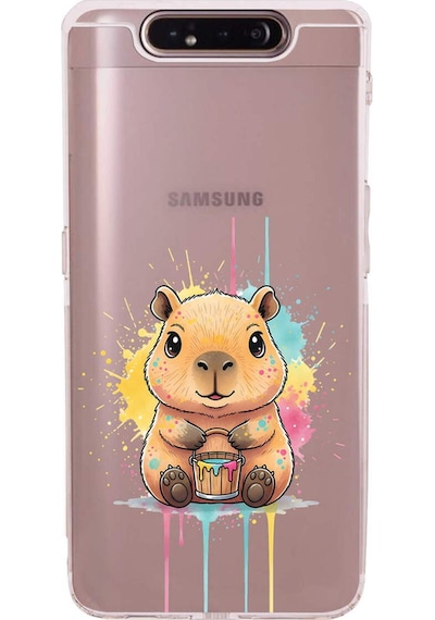 Samsung Galaxy A90 İle Uyumlu Splash Kapibara Tasarımlı Şeffaf Silikon Kılıf Şeffaf