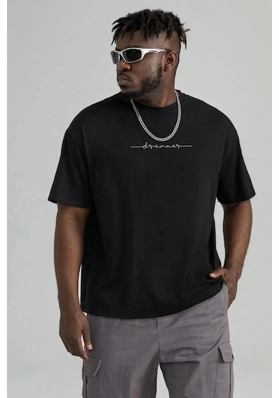 Erkek Dreamer Baskılı Oversize Tshirt Siyah