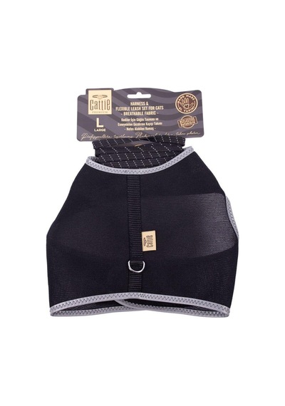 Cattie Havalı Dokuma Kedi Göğüs & Gezdirme Takımı Siyah Large 1.5x30-40 Cm