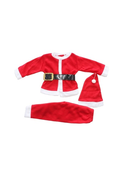 By Bebekodam Unisex Kırmızı Kemerli Şapkalı Noel Baba Çocuk Takımı