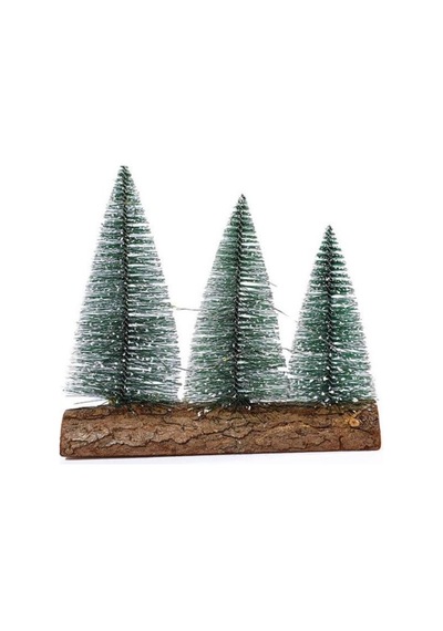 3 Lü Set Nevada Mini Çam Ağaçları Meşe Kütük Üzerinde Yılbaşı Hediyesi 16-12-10 Cm
