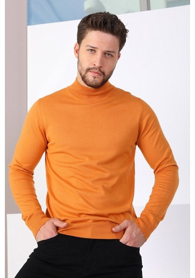Ferraro Orange Yarım Balıkçı Yaka Erkek Triko Kazak Turuncu