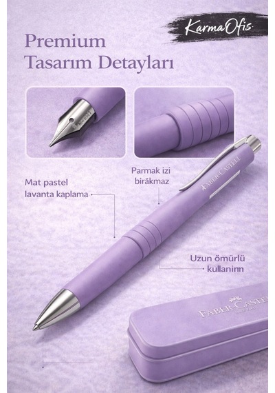 Faber-castell Poly Mat Yazım Seti Mor Lavanta Dolma Kalem & Xb Tükenmez Kalem + Metal Kutu Diğer