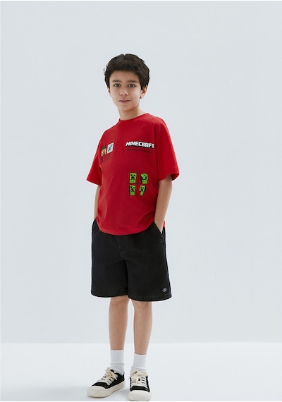Mavi - Minecraft Baskılı Kırmızı Tişört 6610478-70478