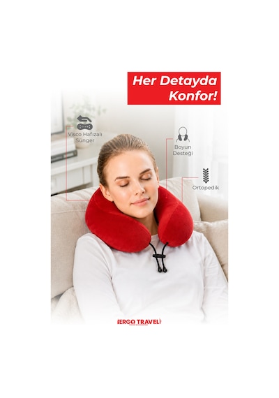 Viscofoam Comfy Ortopedik Seyahat Yastığı Visco Boyun Destekli Seyahat Yastığı - Kırmızı | Ergo Travel