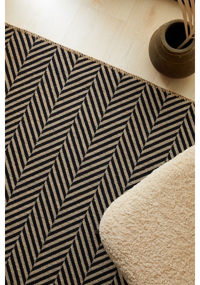 Ocean Home Textile Siyah Renk Balıksırtı Jüt Halı Kilim 120 X 180 Cm