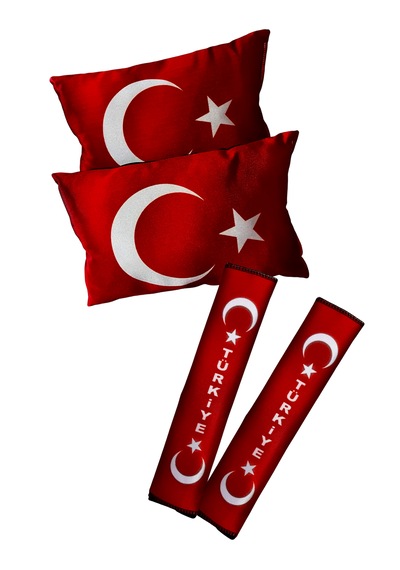 Türk Bayrak'lı Boyun Yastığı & Emniyet Kemer Kılıf Seti