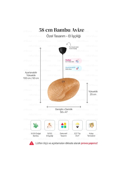 Bohem Bambu Asimetrik Sarkıt Avize Lamba 58cm - Iskandinav, Modern, Bohem, Rattan Aydınlatma Bambu