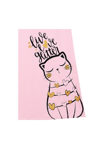 Denokids Kedi Kız Çocuk Yazlık Fırfırlı Penye Pembe Kız Elbise