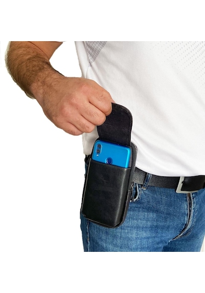 Lederax Erkek Hakiki Deri Telefon Bölmeli Bel Ve Göğüs Çantası