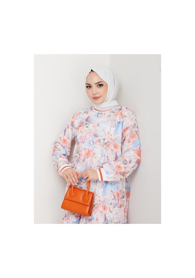 Harman Butik Kadın Desenli Şifon Elbise Pembe Pembe